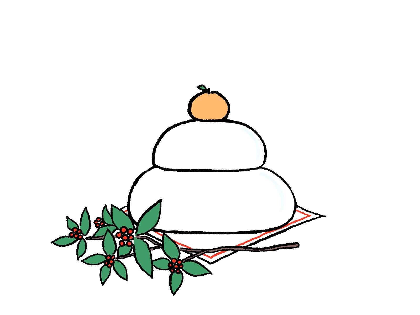 さしえやフリー素材/ 鏡もちと千両のイラスト