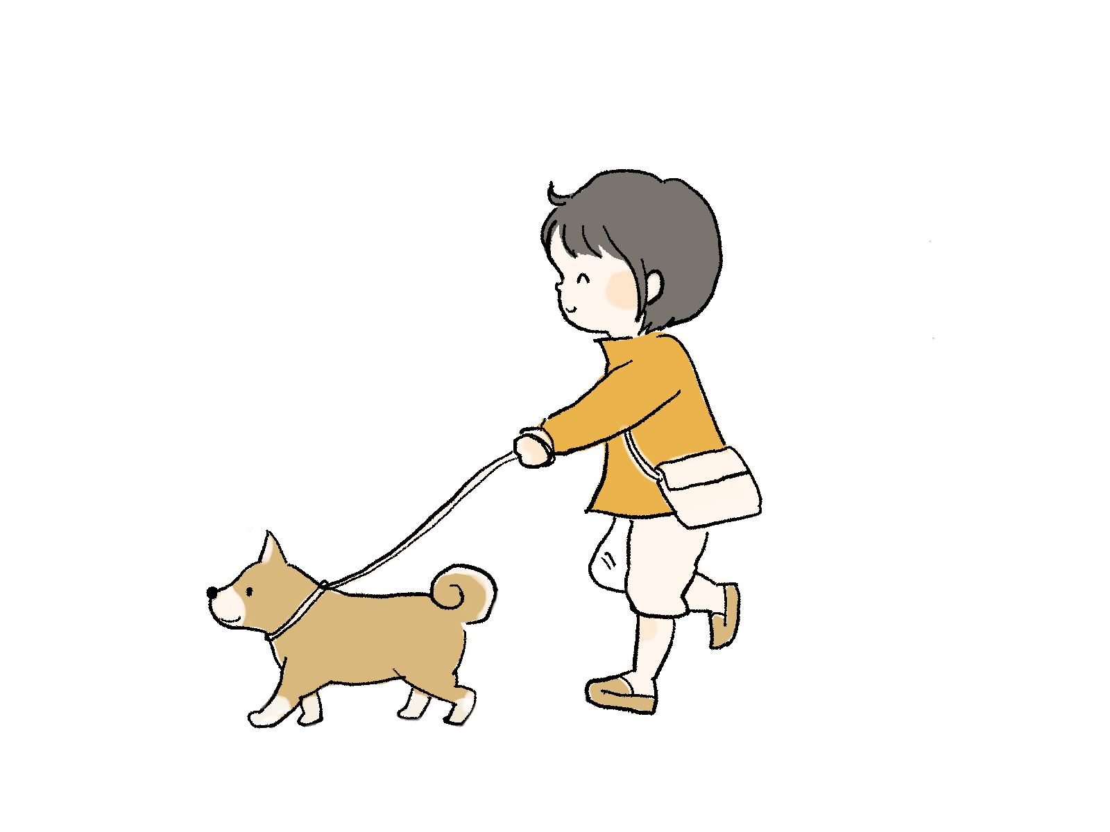 さしえや｜ 犬と散歩をする子ども（女の子）のイラスト