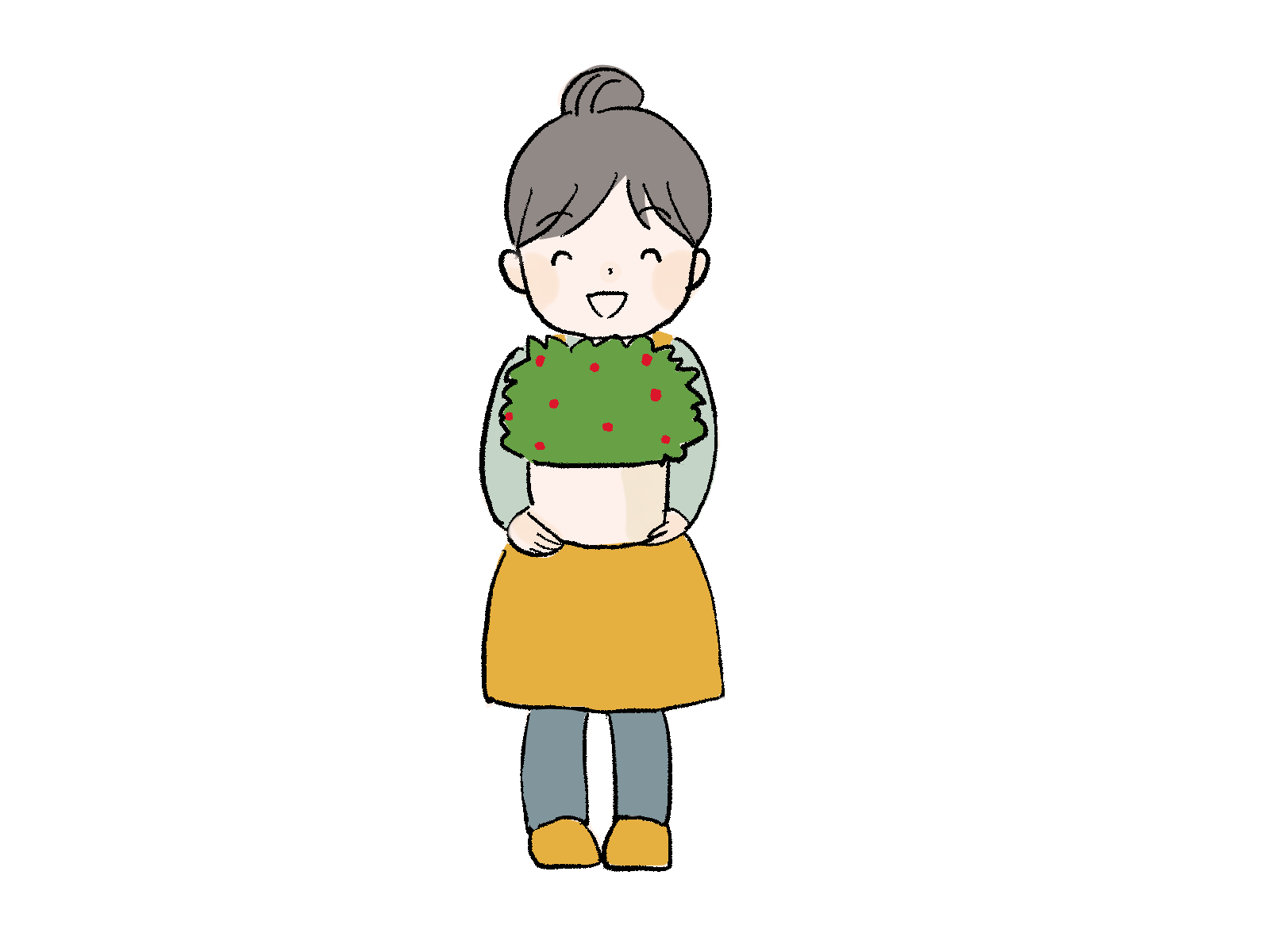 さしえやフリー素材/ 鉢の花を持つ女性のイラスト