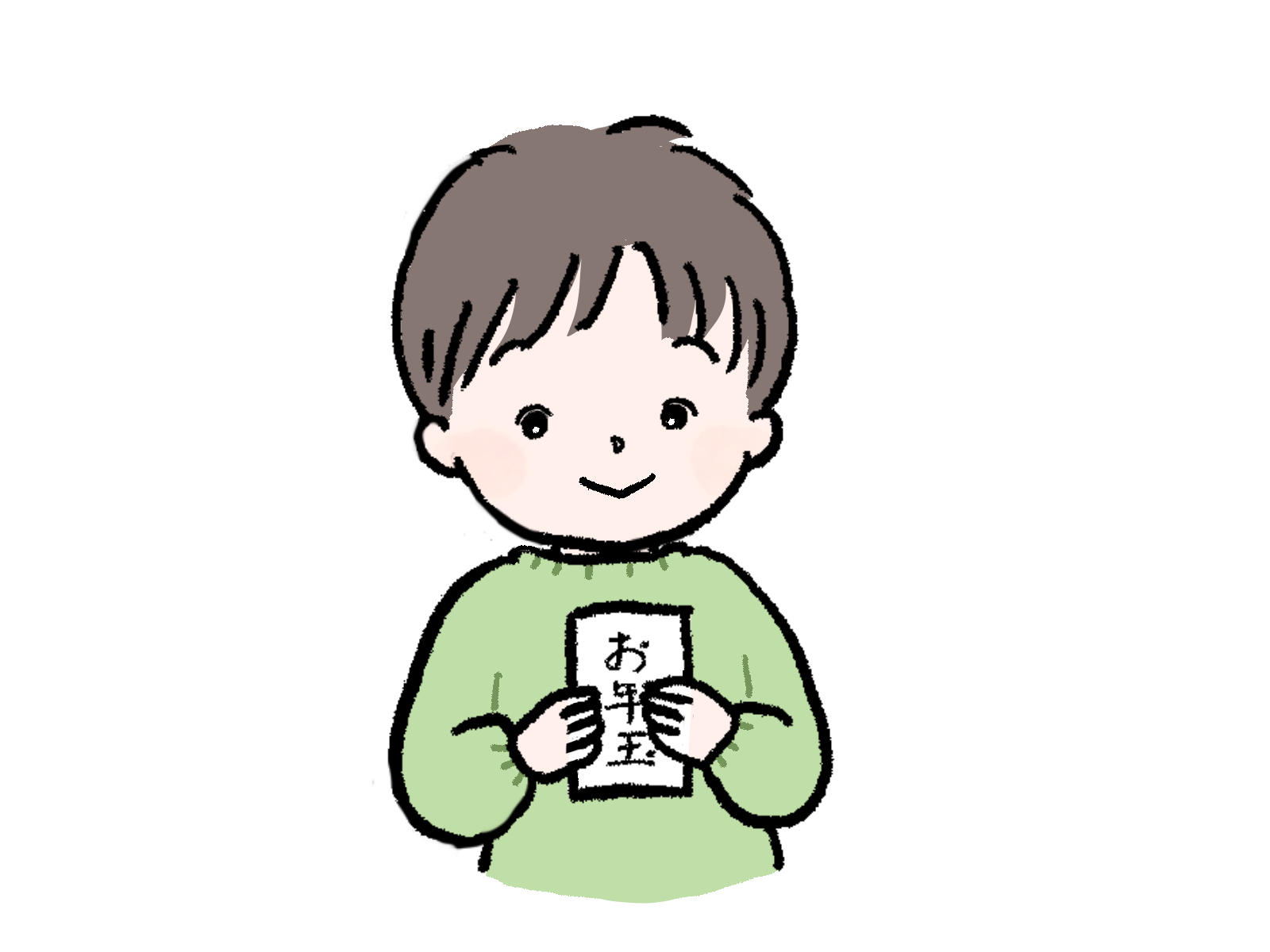さしえやフリー素材/ お年玉をもらって嬉しそうにニンマリする男の子のイラスト