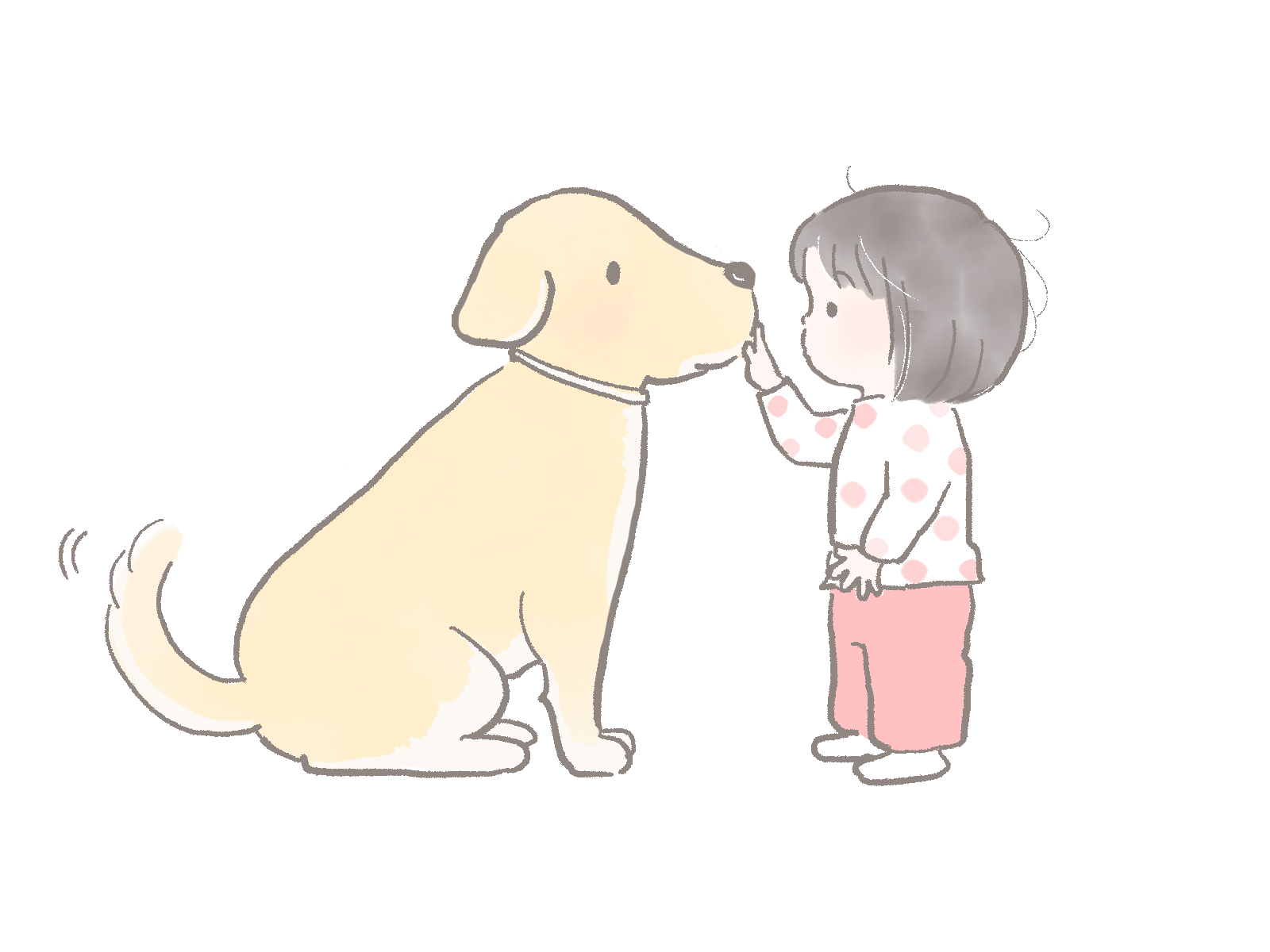 さしえやフリー素材/小さな女の子と大きな犬のイラスト