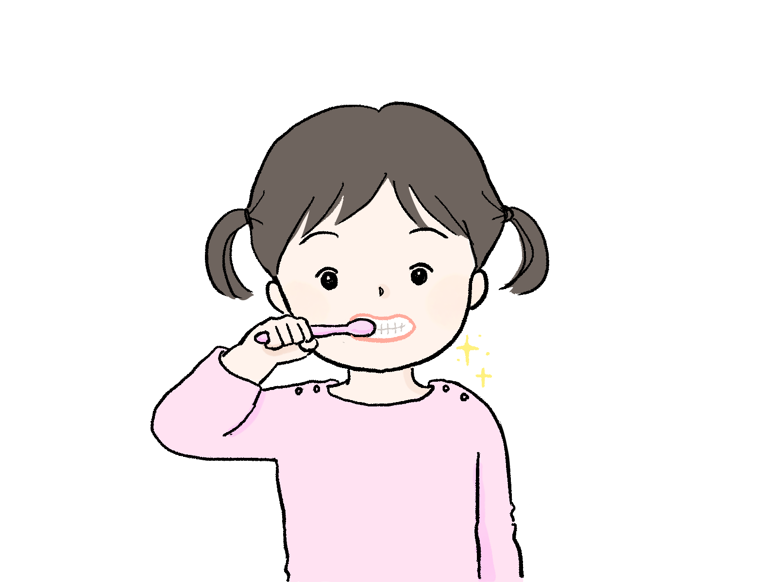 さしえやフリー素材/ 歯を磨く女の子のイラスト