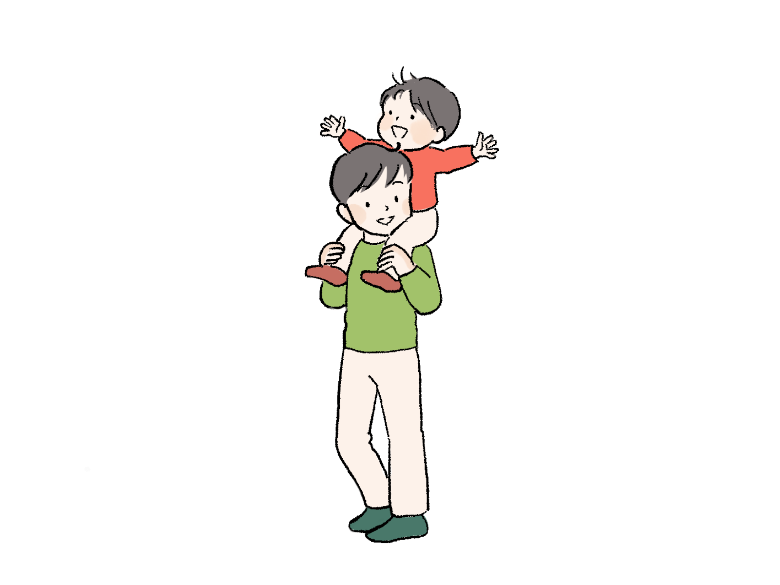 さしえやフリー素材/ 肩車をする親子のイラスト