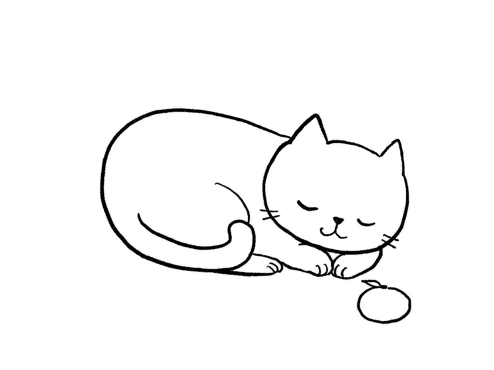 丸くなる猫の線画イラスト