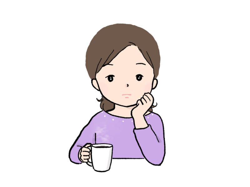 頬杖をついて、もの思いにふける女性のイラスト
