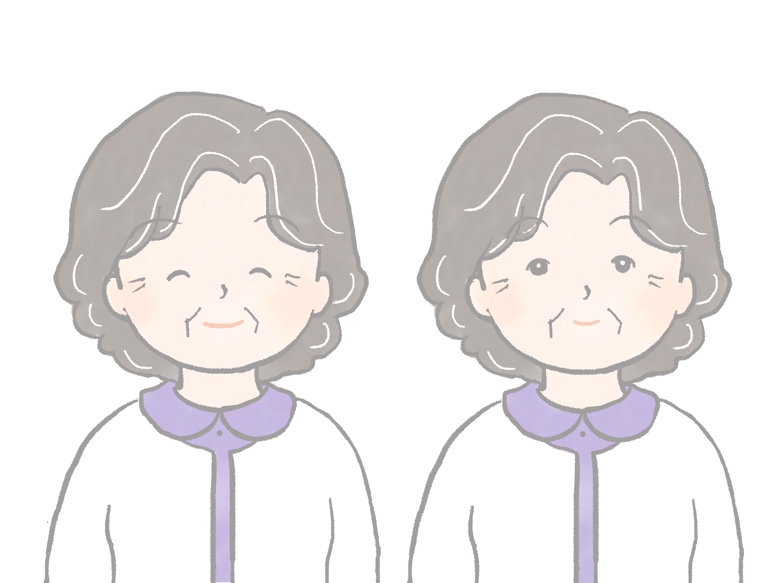 シニア女性の微笑む顔と真顔のイラスト