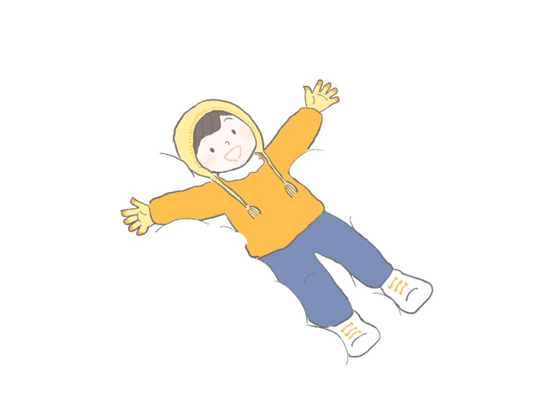 雪の上に寝る子どものイラスト｜さしえや