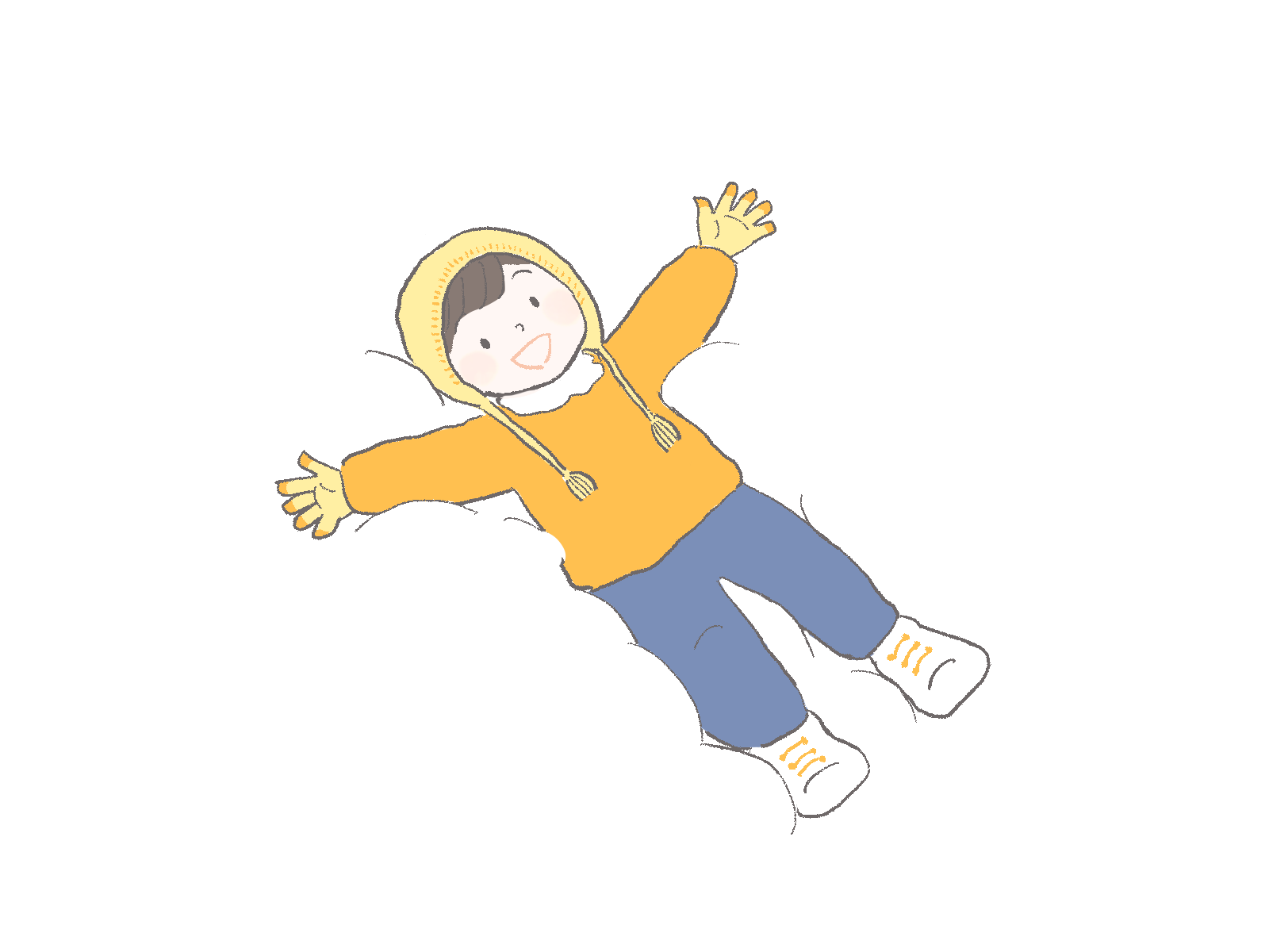 雪の上に寝る子どものイラスト｜さしえや