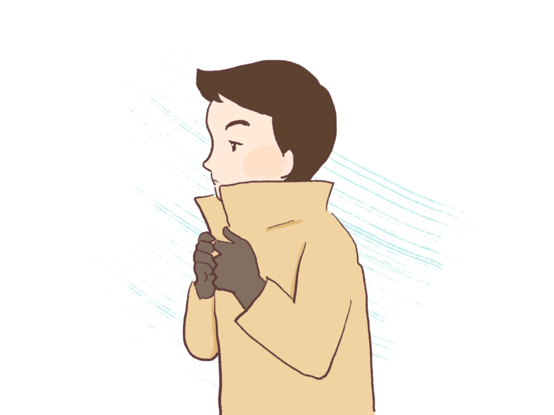 コートの襟を立てる人（男性）のイラスト