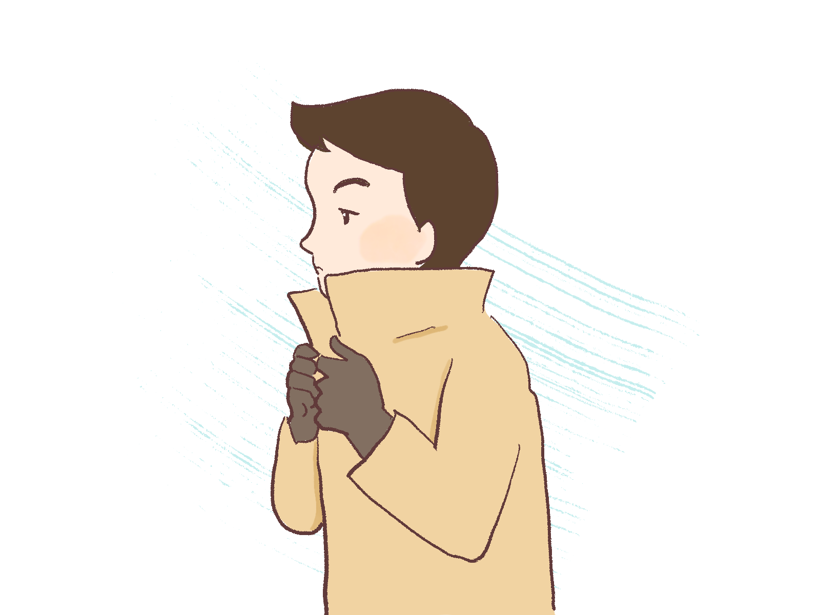 コートの襟を立てる人（男性）のイラスト