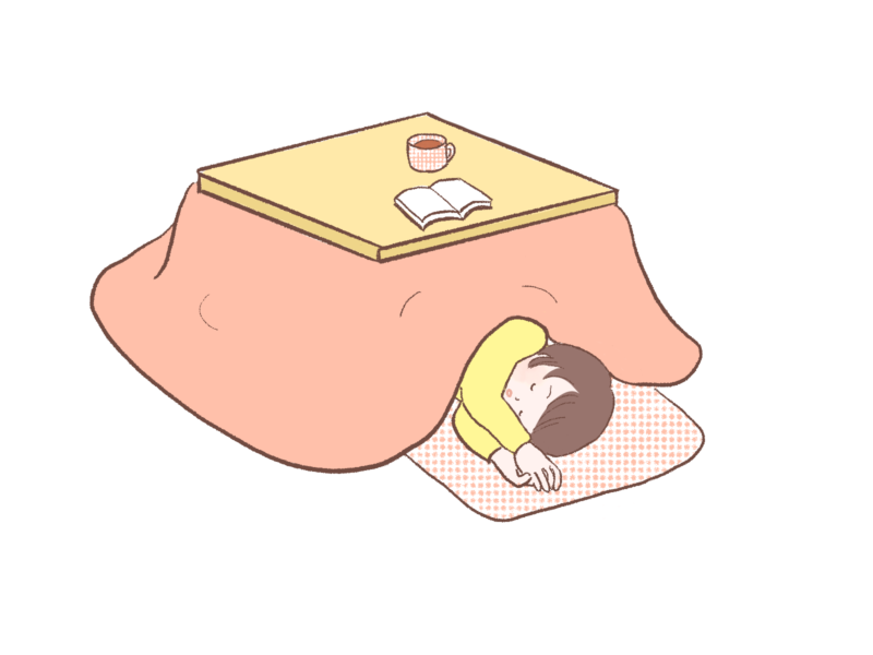 炬燵（こたつ）で寝る人のイラスト｜さしえや