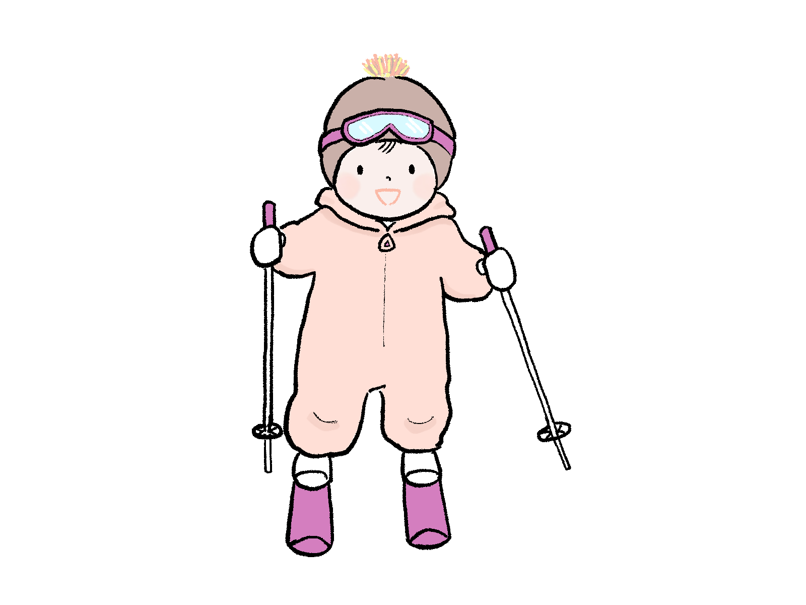 さしえやフリー素材/ スキーをする子どものイラスト