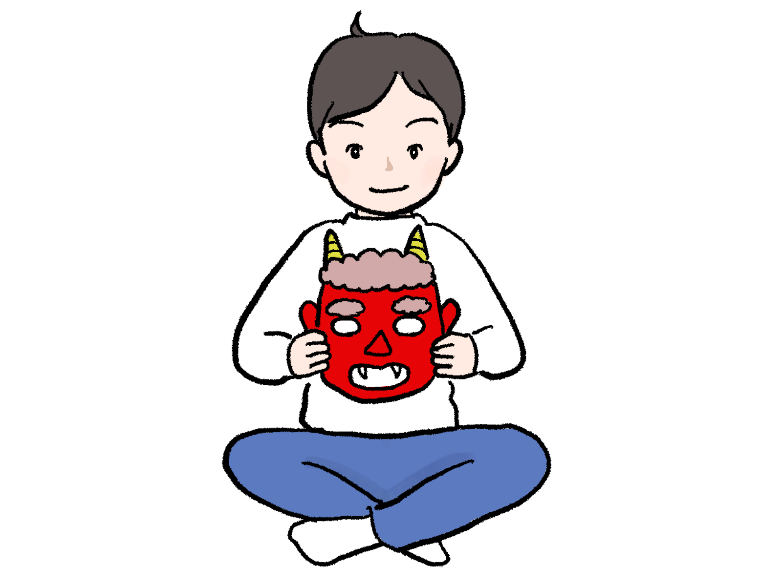 さしえやフリー素材/ 鬼の役になるお父さんのイラスト