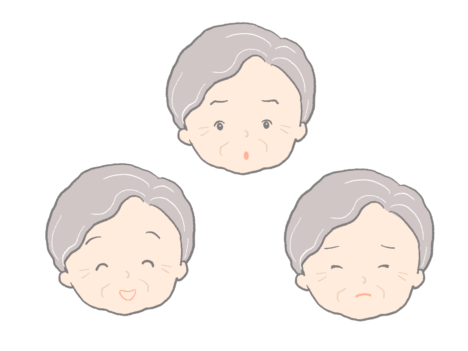 おばあさんの色々な表情のイラスト