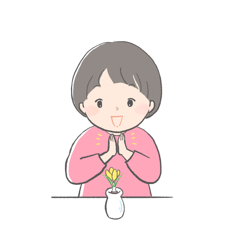 クロッカスが咲き、喜ぶ子どものイラスト｜さしえや