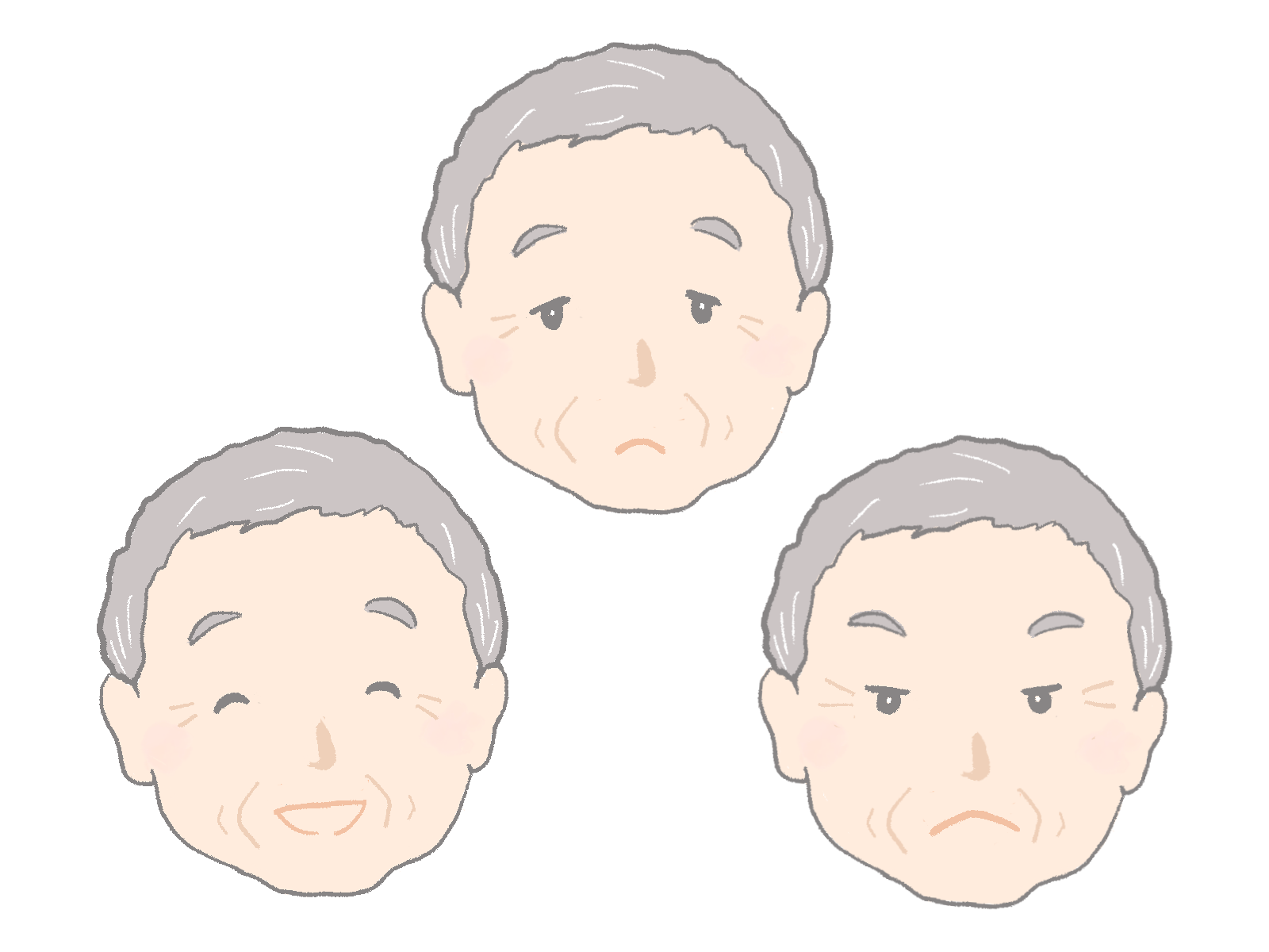 さしえやフリー素材/ おじいさんの色々な表情のイラスト