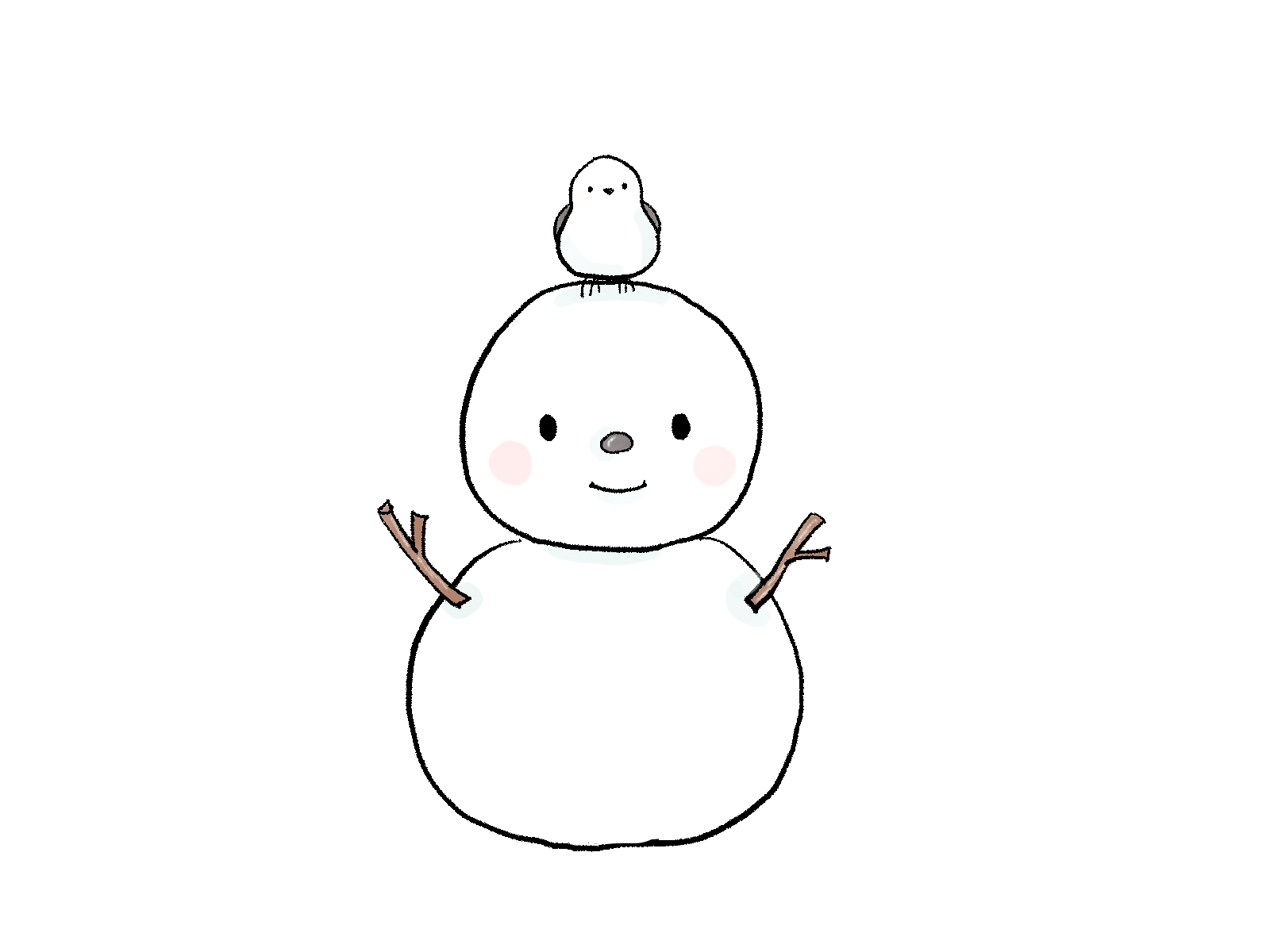 小鳥と雪だるまのイラスト/さしえやフリー素材