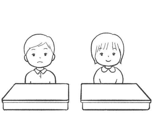 線画・新一年生のイラスト（席にすわる）｜さしえやフリー素材