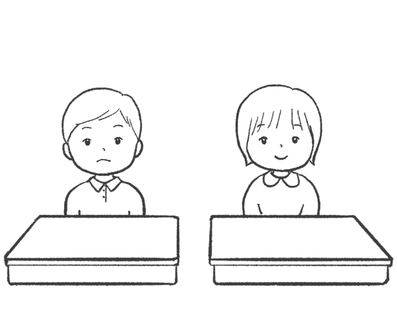 線画・新一年生のイラスト（席にすわる）｜さしえやフリー素材