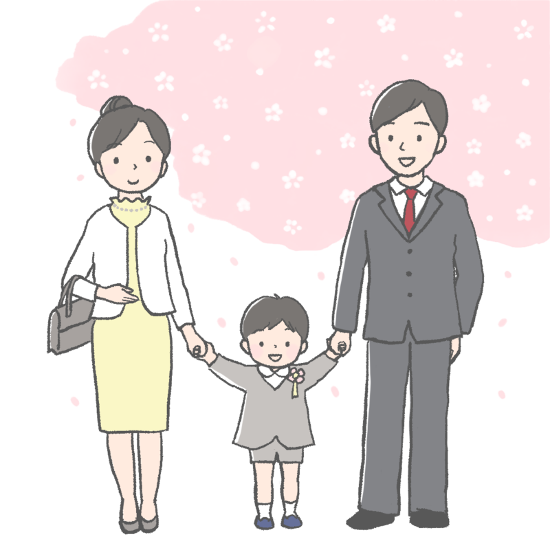 入園式での親子のイラスト｜さしえや