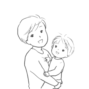 線画｜空を見上げる子どもとお母さんのイラスト｜さしえやフリー素材