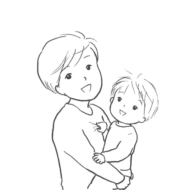 線画｜空を見上げる子どもとお母さんのイラスト｜さしえやフリー素材