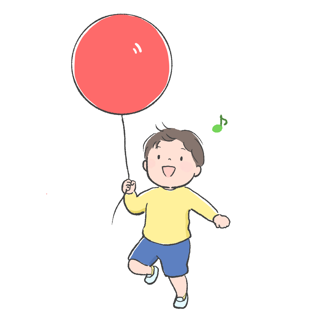 風船を持ってスキップする子どものイラスト｜さしえや