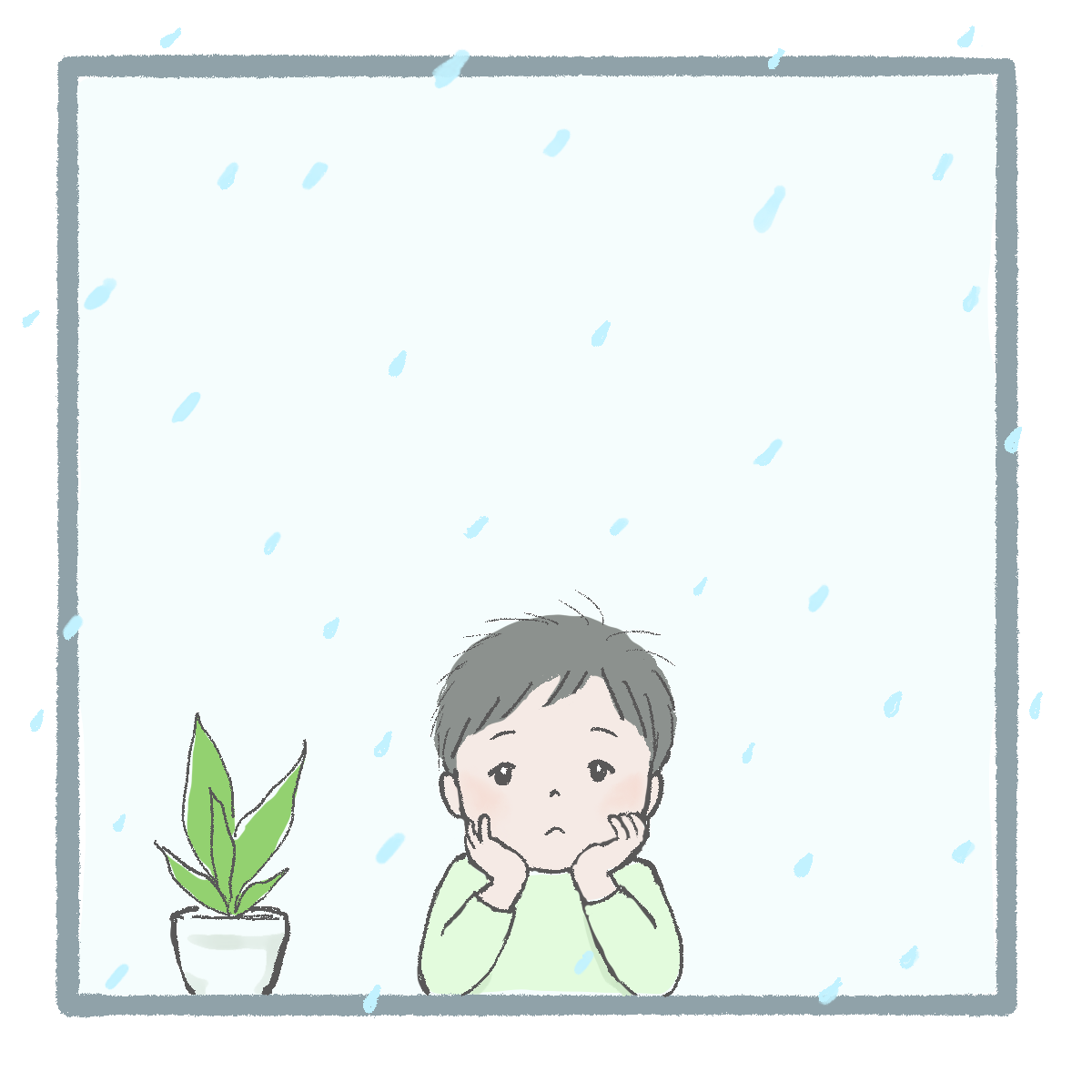 窓から外を見る子どものイラスト｜さしえやフリー素材