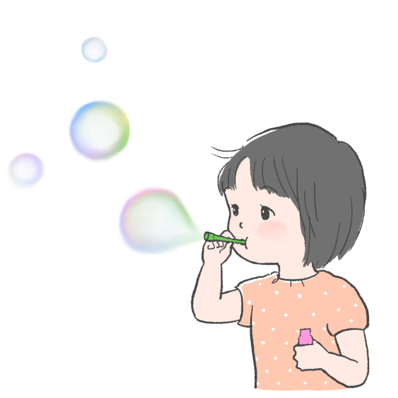 シャボン玉を吹く女の子のイラスト|さしえや