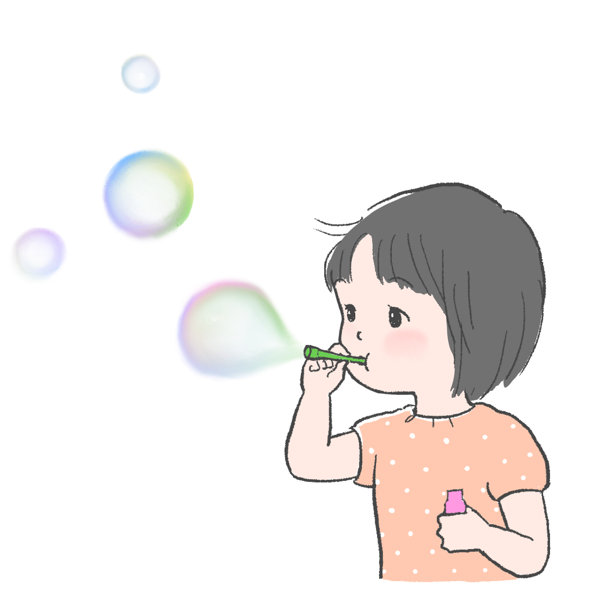 シャボン玉を吹く女の子のイラスト｜さしえやフリー素材