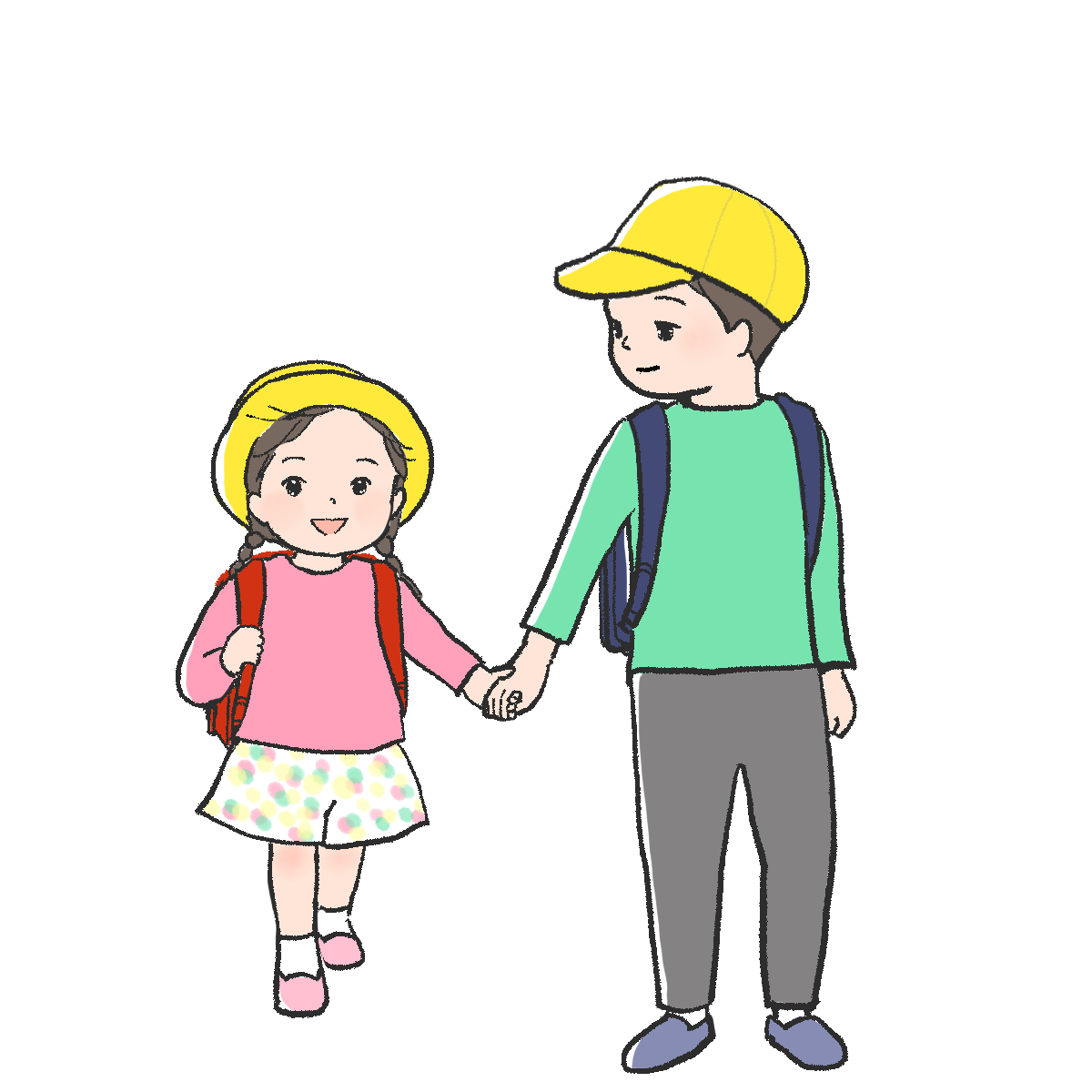 手をつなぐ兄妹のイラスト｜さしえやフリー素材