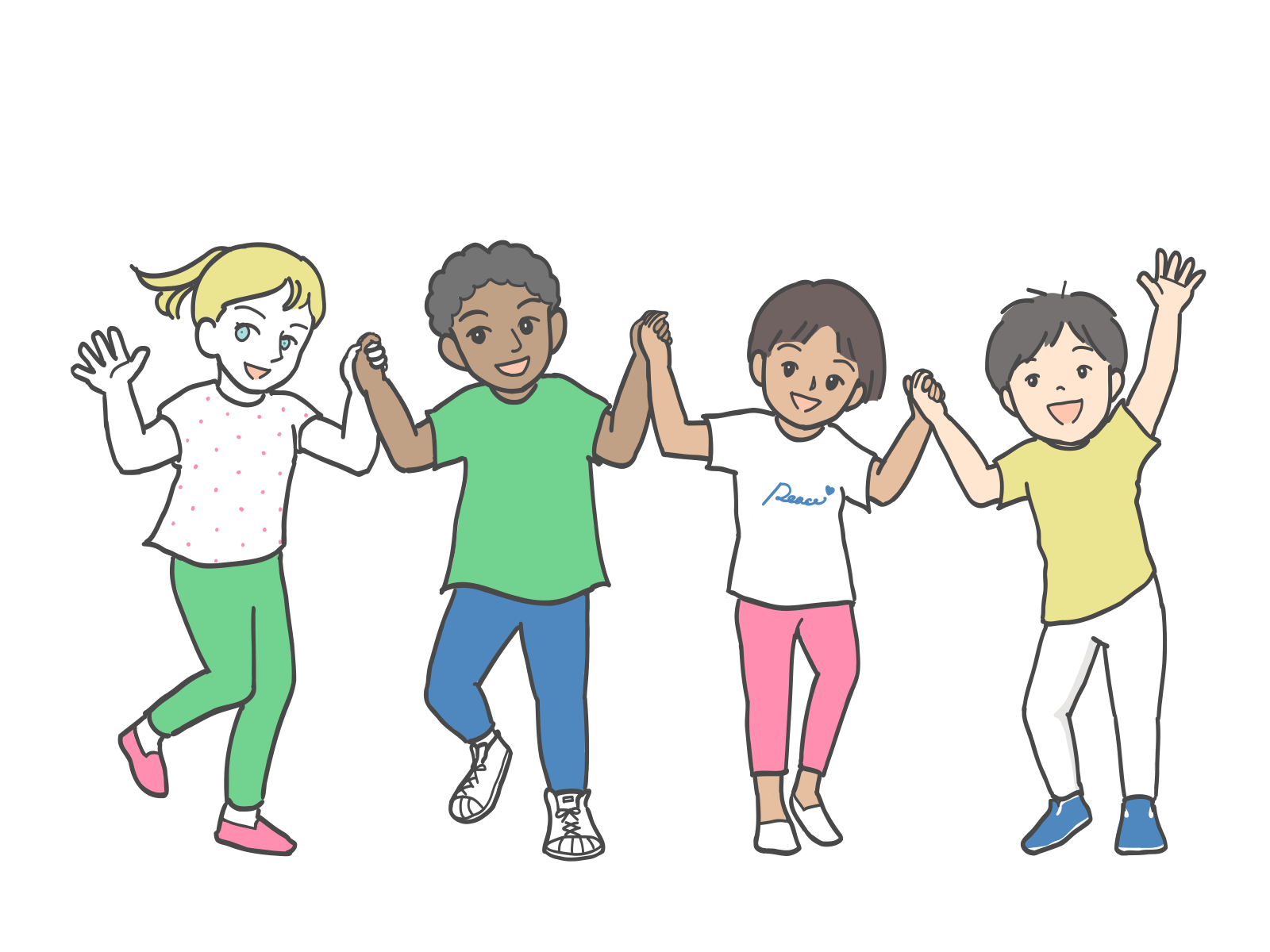 手をつなぐ子どもたちのイラスト｜さしえや