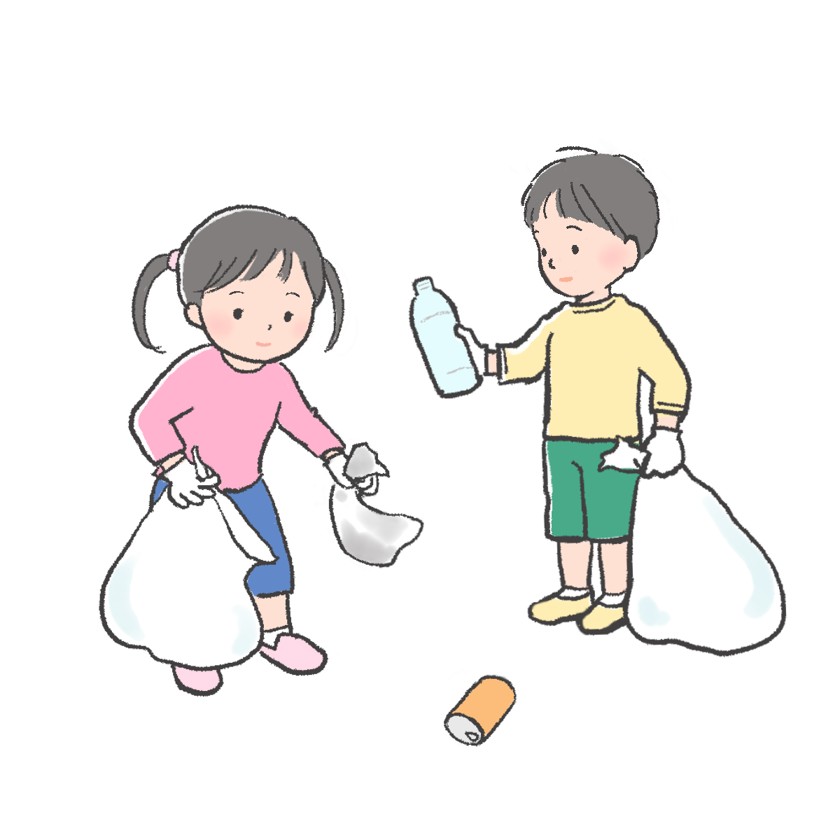 ゴミ拾いをする子どもたちのイラスト｜さしえやフリー素材