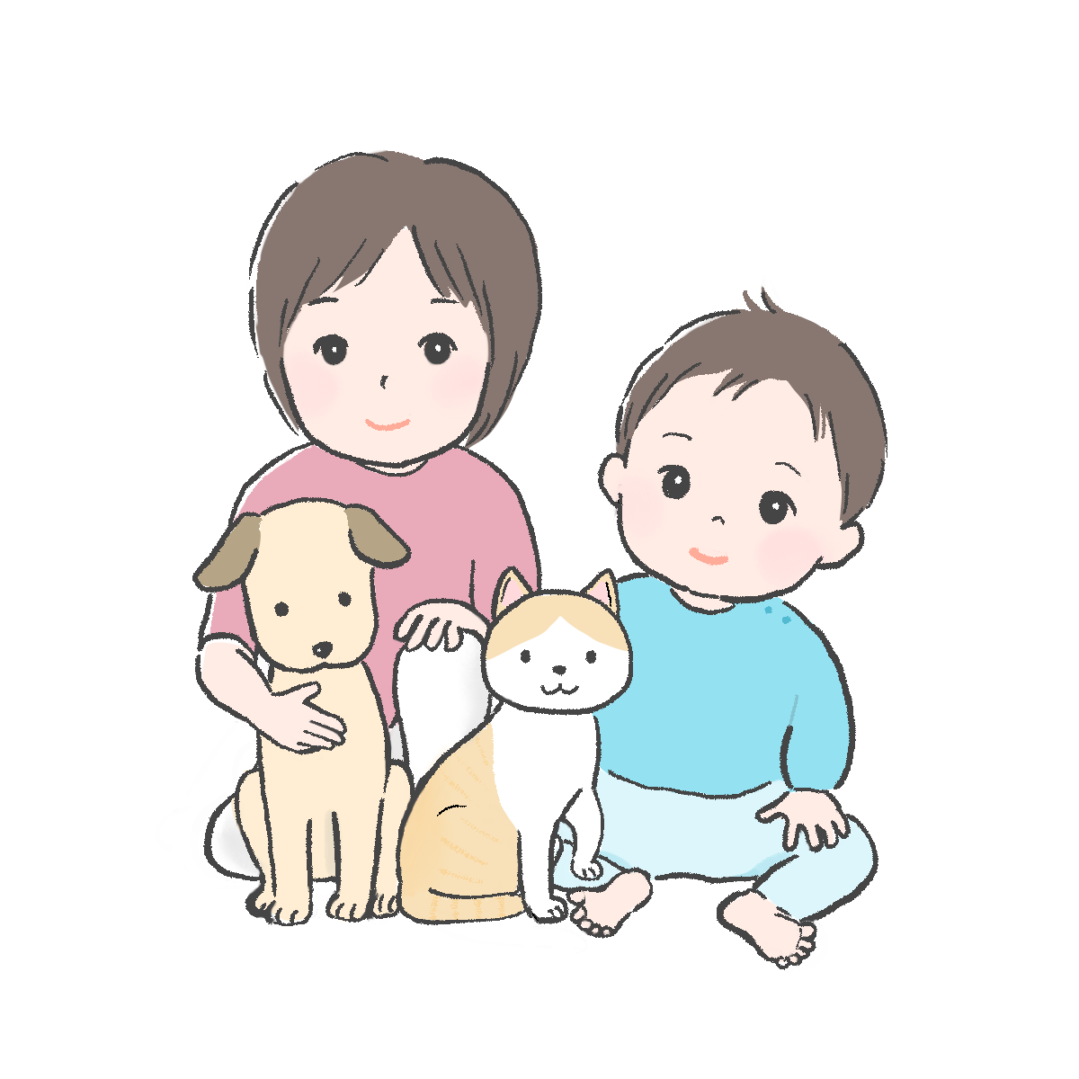 犬と猫と子どもたちのイラスト｜さしえやフリー素材