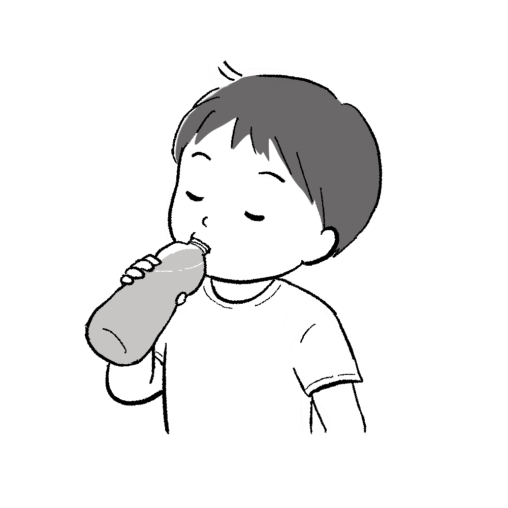 水分をとる子どものイラスト｜モノクロ｜さしえやフリー素材