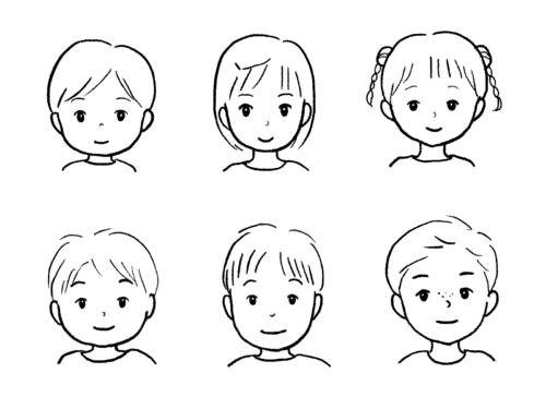 線画・色々な子どもの顔のイラスト|さしえやフリー素材