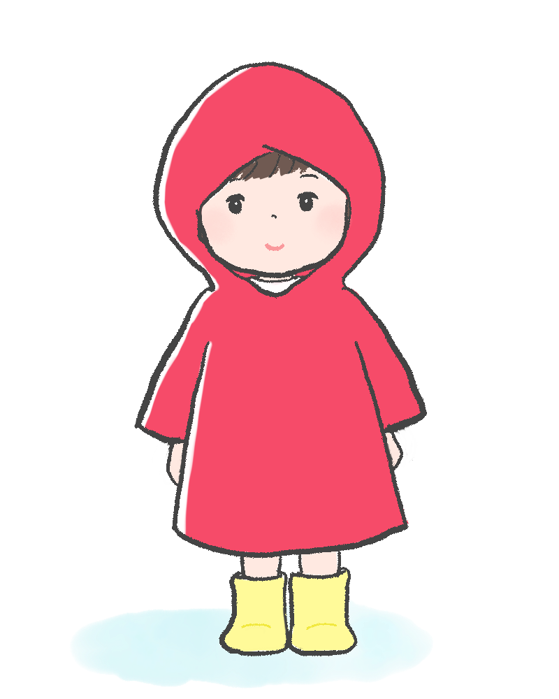 赤いレインコートを着てたたずむ女の子のイラスト｜さしえや
