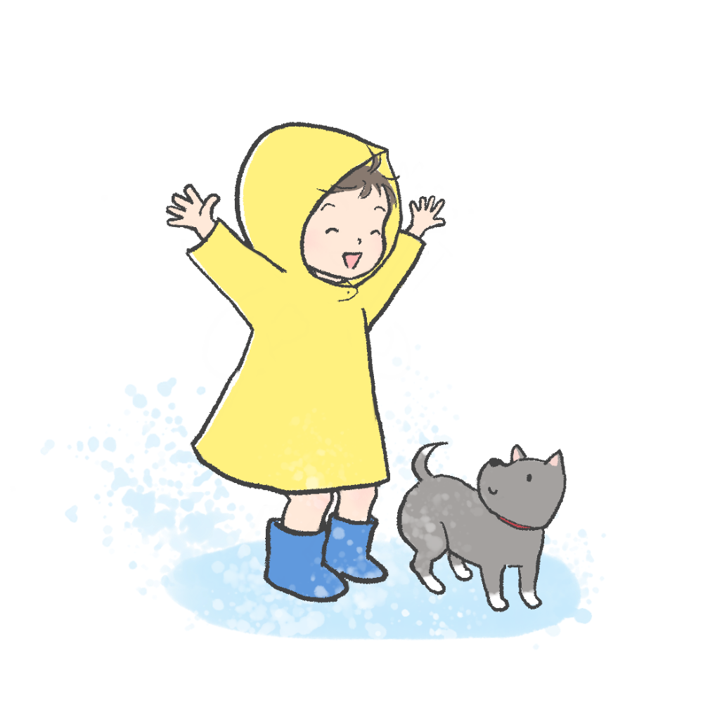 水たまりに入る子どものイラスト|さしえやフリー素材