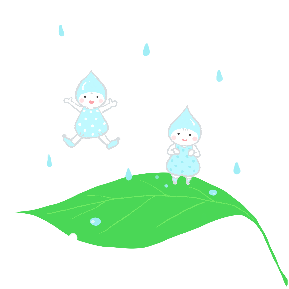 葉っぱの上に降り立つ雨の妖精のイラスト｜さしえやフリー素材