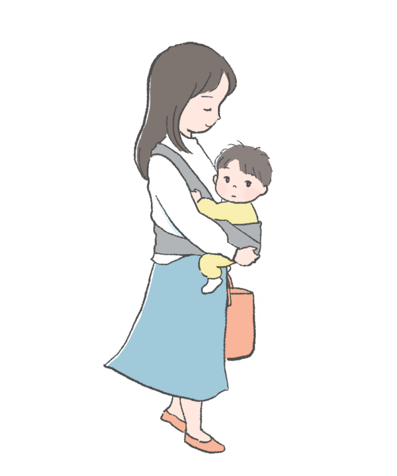 赤ちゃんを抱っこして歩くお母さんのイラスト｜さしえや