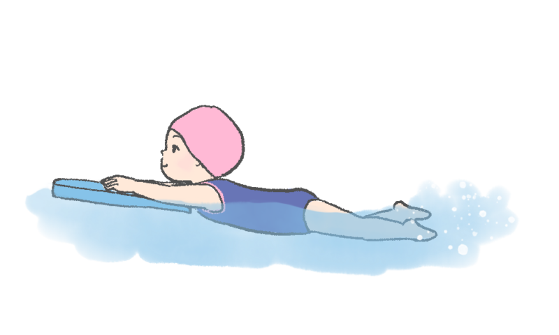 プールでバタ足をする子どものイラスト｜さしえや