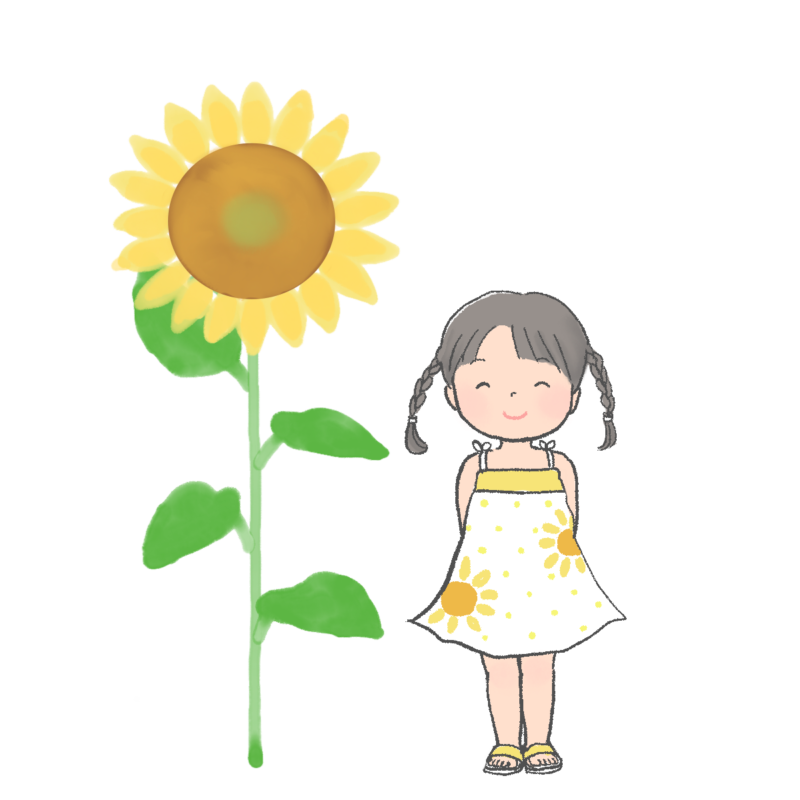ひまわりと子どものイラスト｜さしえや