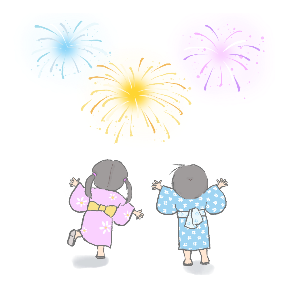 花火と子どものイラスト｜さしえや