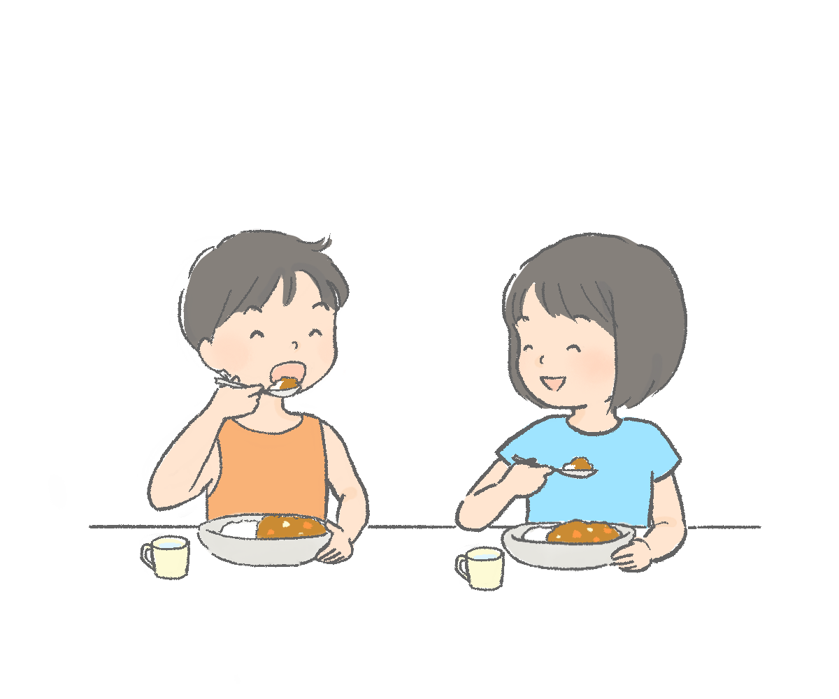 カレーを食べる子どもたちのイラスト｜さしえや