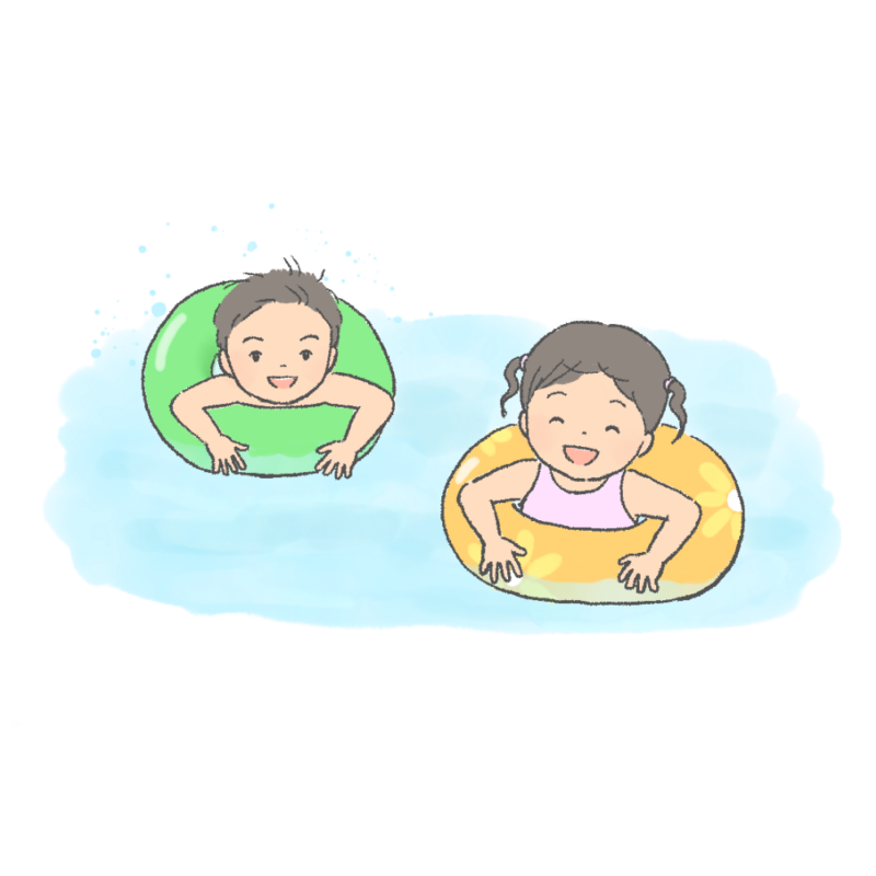 浮き輪を使って泳ぐ子どもたちのイラスト｜さしえや