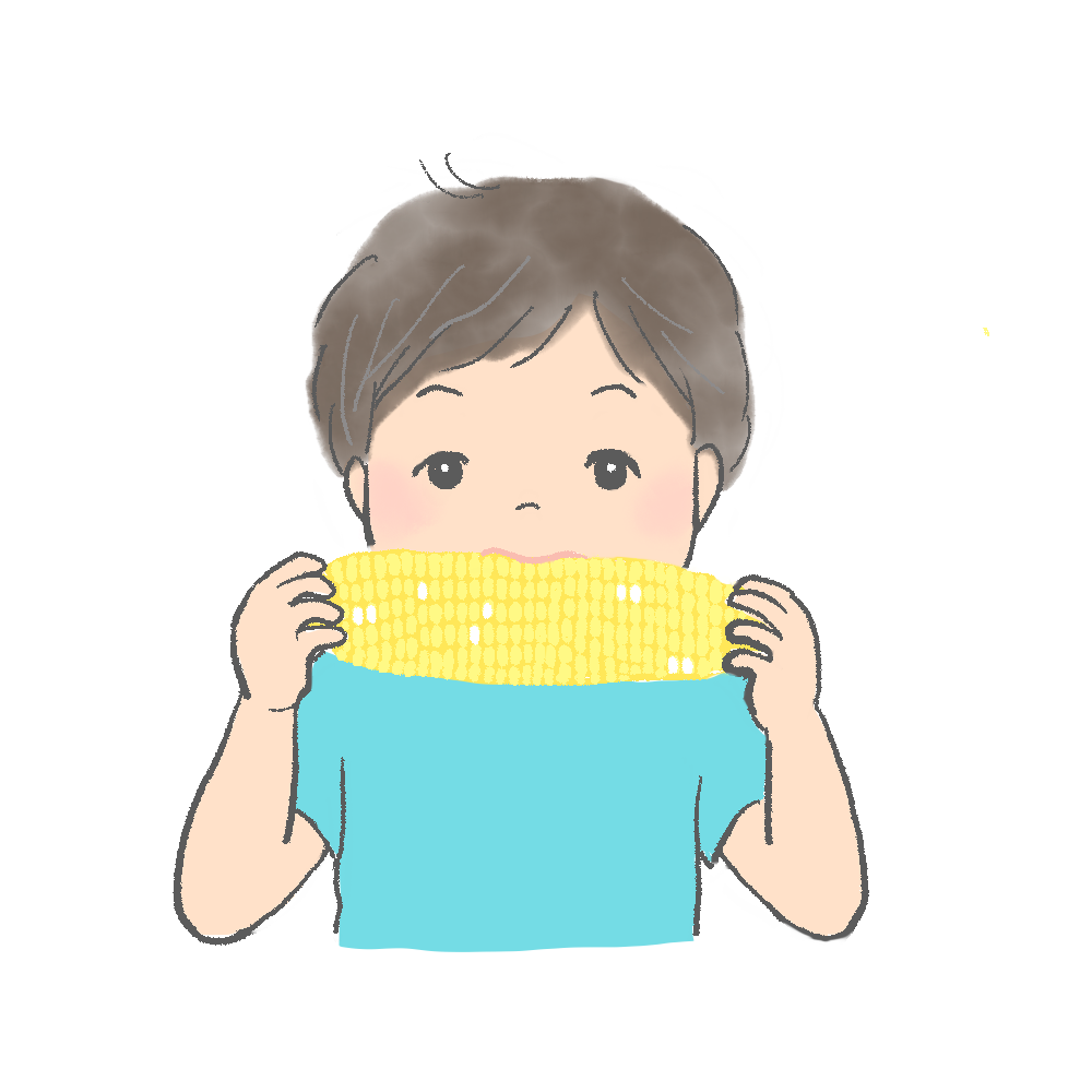 とうもろこしを食べる子どものイラスト｜さしえや