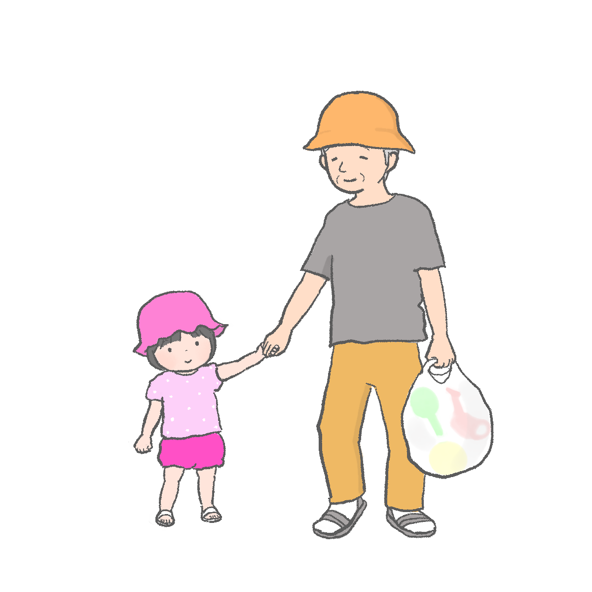 おじいさんと歩く子どものイラスト