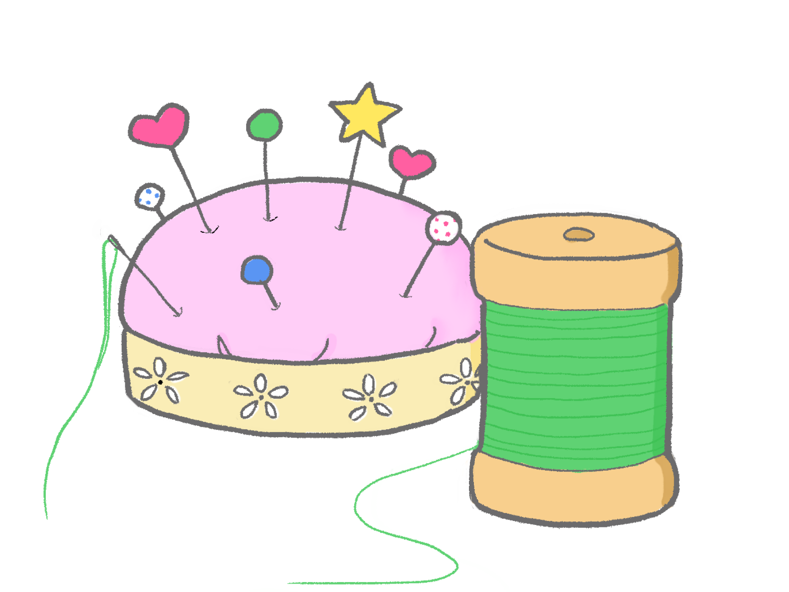 ピンクッションと糸巻きのイラスト｜さしえや