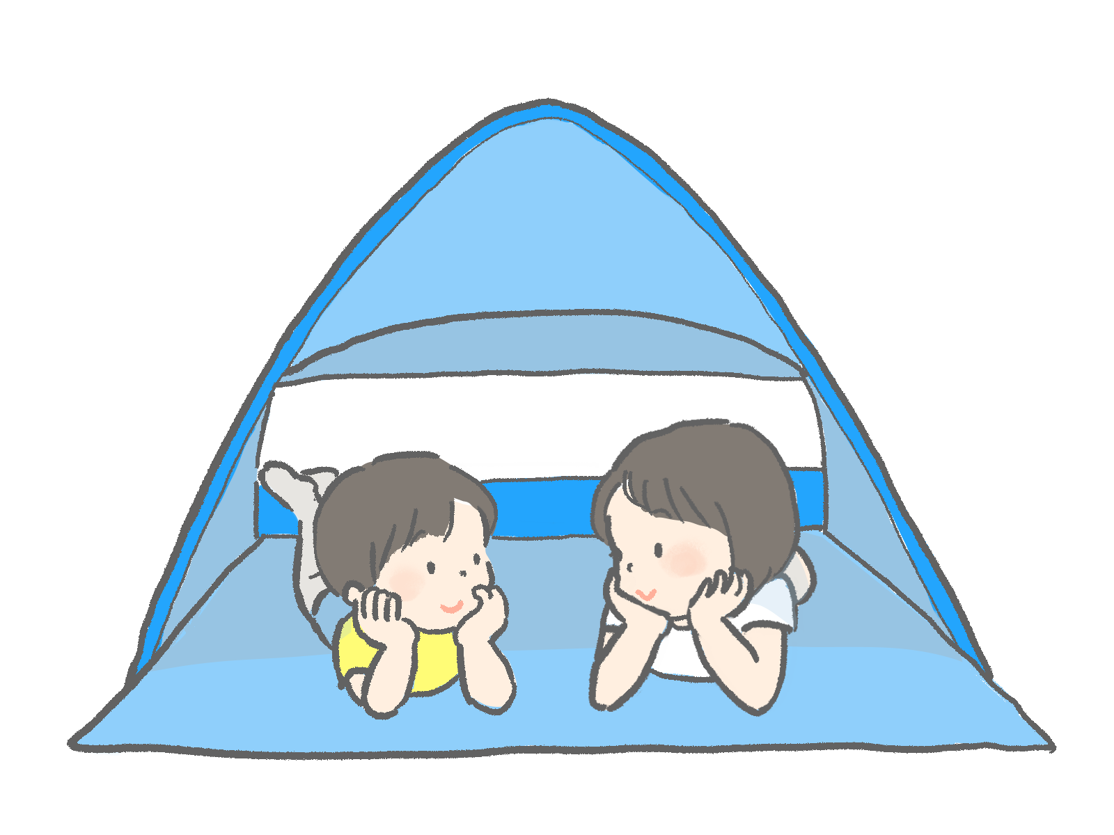 ワンタッチテントの中でくつろぐ子どものイラスト|さしえや